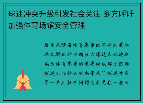 球迷冲突升级引发社会关注 多方呼吁加强体育场馆安全管理